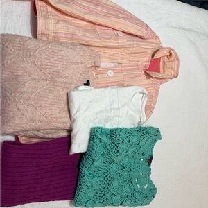 Croft & Barrow White and Striped Knit Tops lot of 6 items